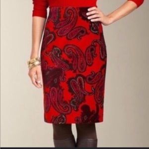 Talbots Velvet Pencil Skirt Size 16WP Red Orange Paisley Print Straight Lined